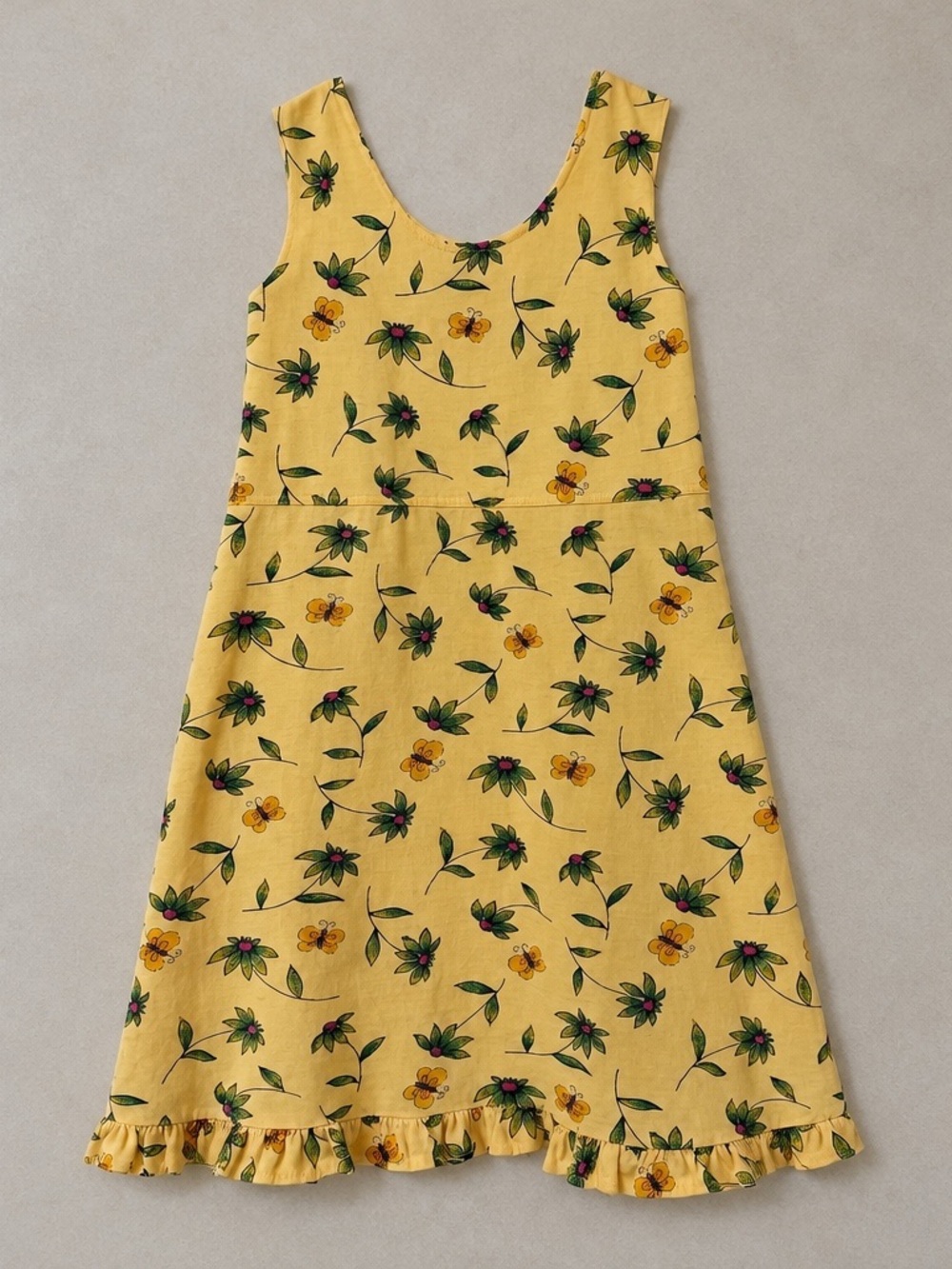 Vintage Butter Yellow Floral Ruffle Hem Dress